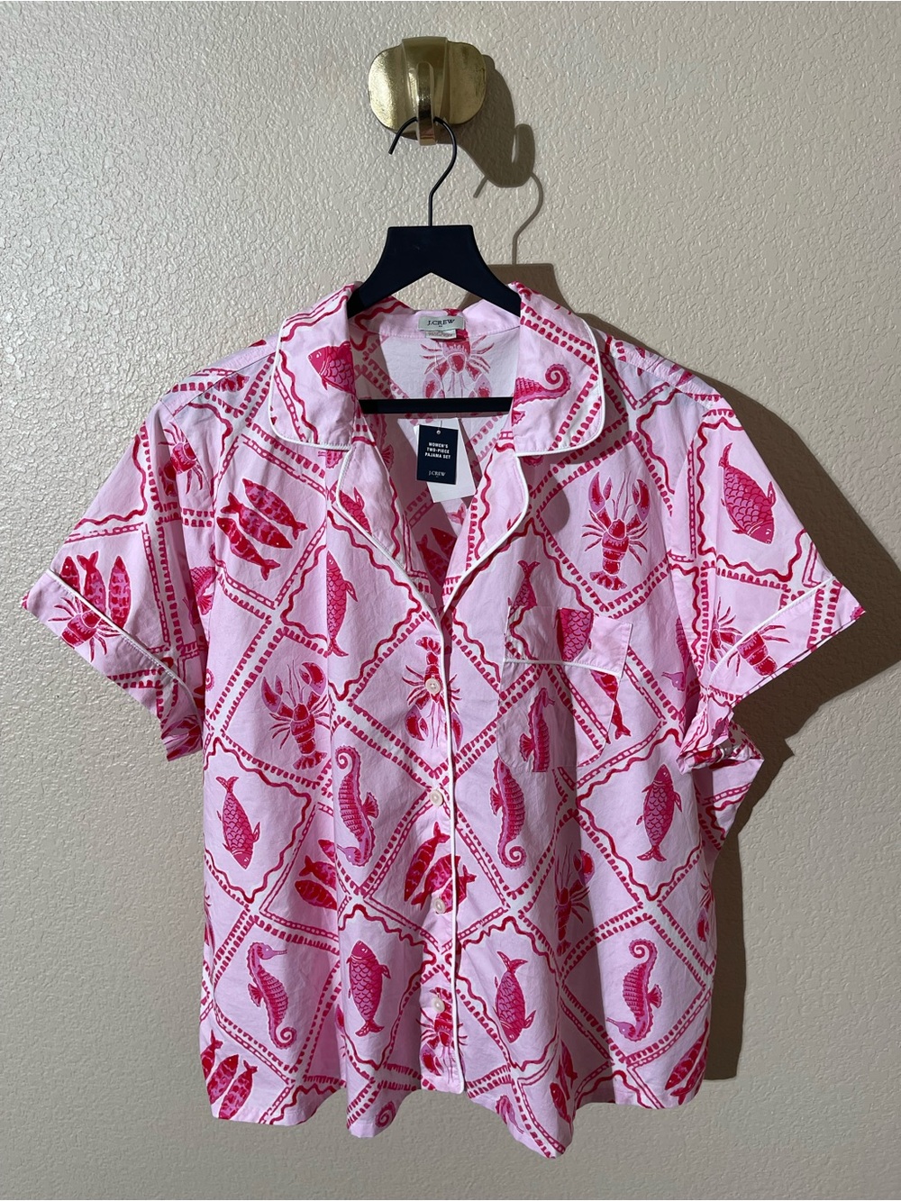 J. Crew Pink and Red Sea Life Pajama Top